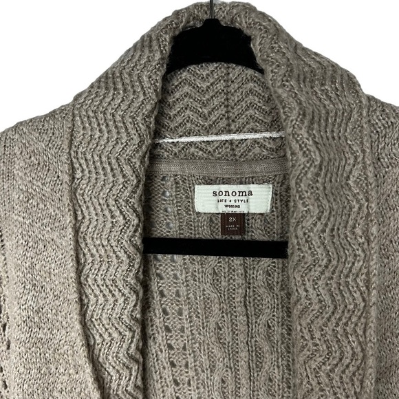 Sonoma Beige Tan Cable Knit Acrylic Open Front Cardigan Size 2XL XXL 3/4 Sleeve - Picture 2 of 7